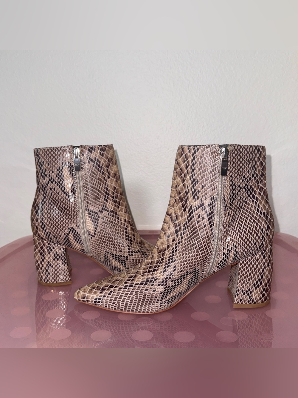 Marc Fisher Snakeskin Pointed Toe Ankle Boots - Taupe